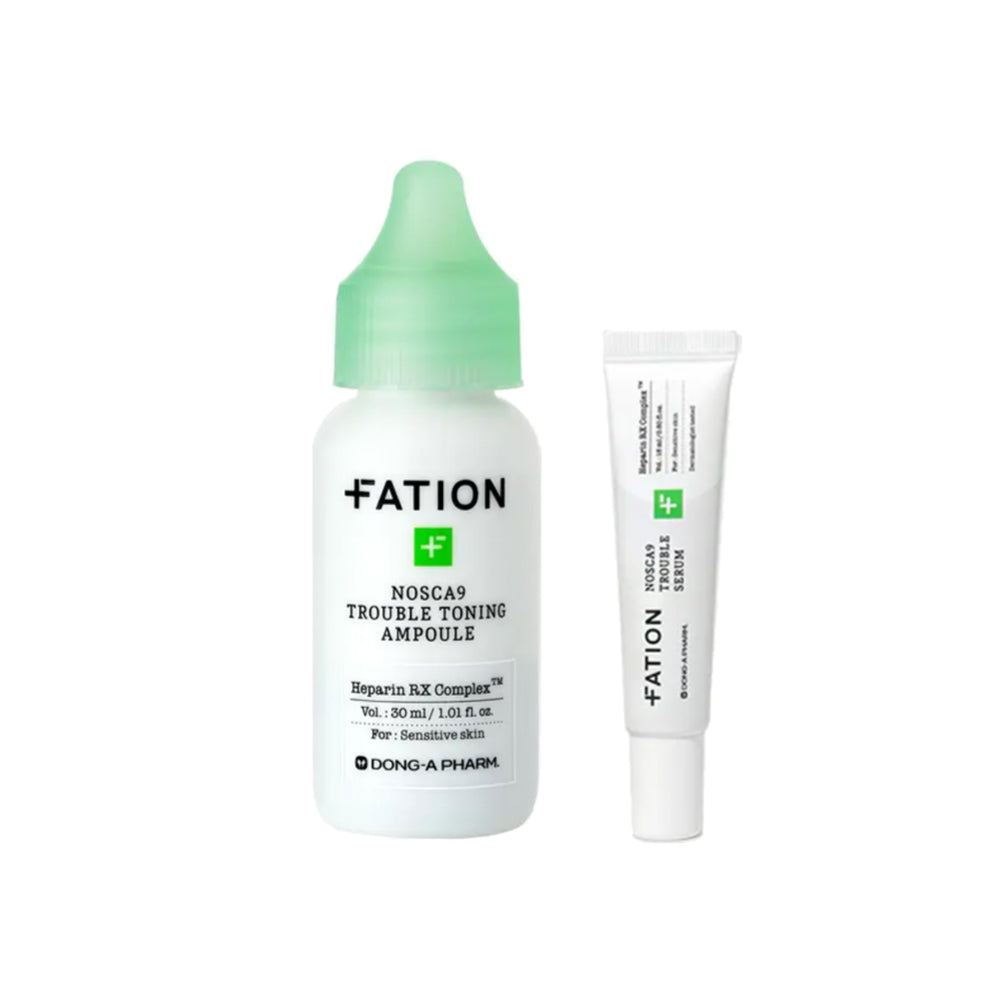 #FATION #Nosca9 #TroubleToning #Ampoule #Kbeauty #Brightening #AcneCare #DongAPharmaceutical #SensitiveSkin #KoreanSkincare #DarkSpotCorrecting #Katakana #SerumSet