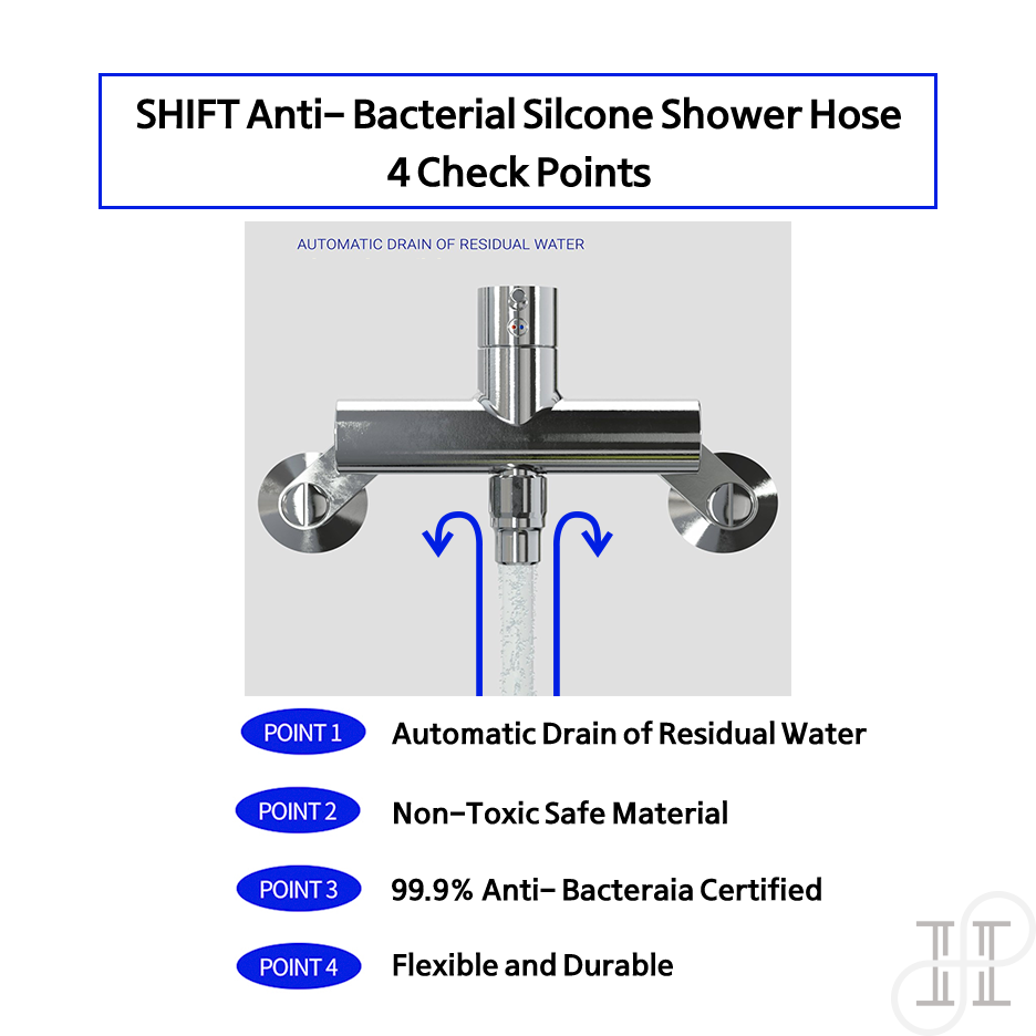 SHIFT Anti Bacterial Silicon Shower Hose(2m) - auto draining