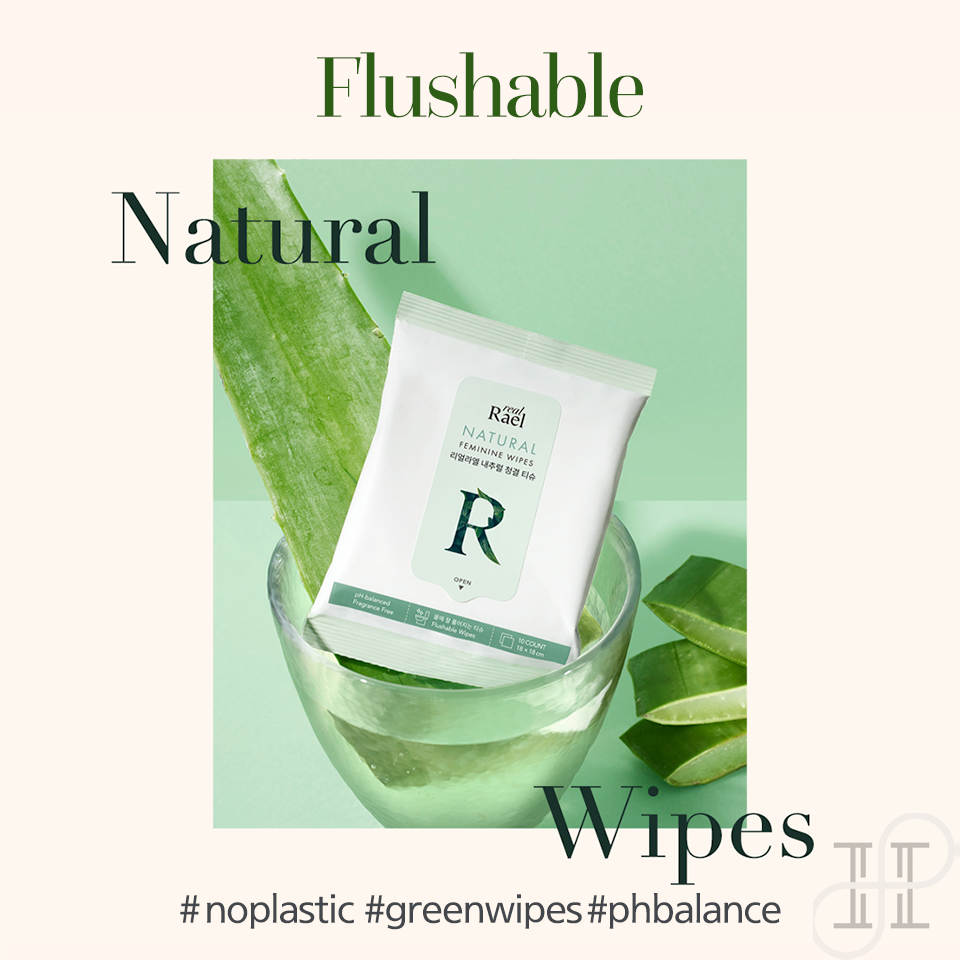 (5packs) Rael Natural Feminine flushable Wipes(50pcs)